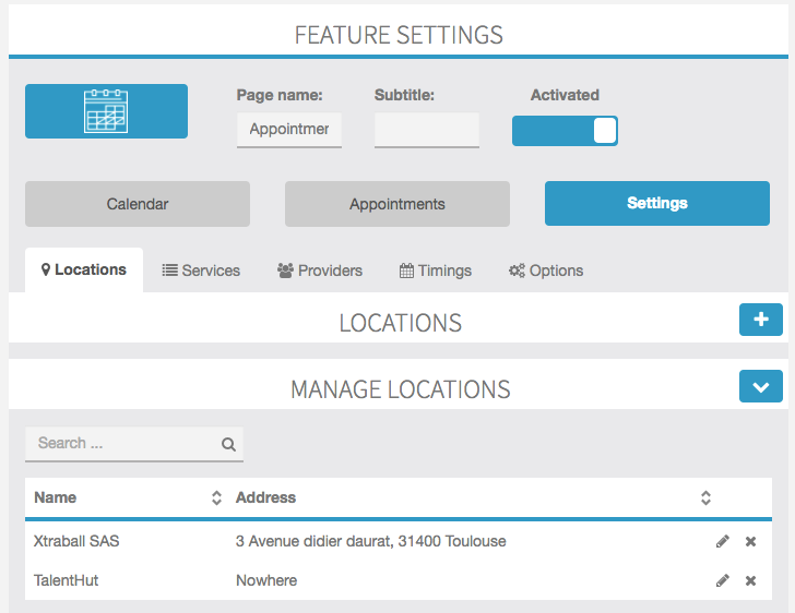 Appointment feature Settings