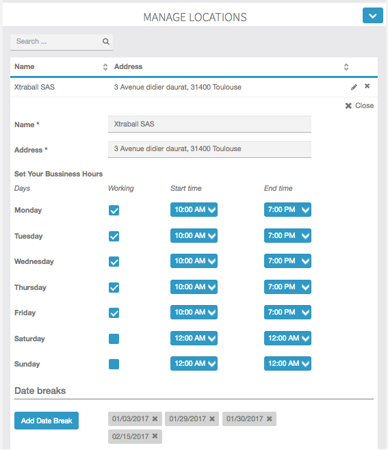 appointment feature manage locations