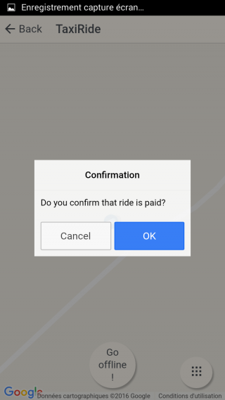 TaxiRide pay validate confirmation