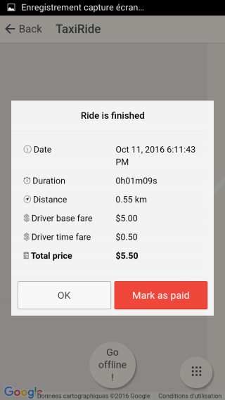 TaxiRide pay validate